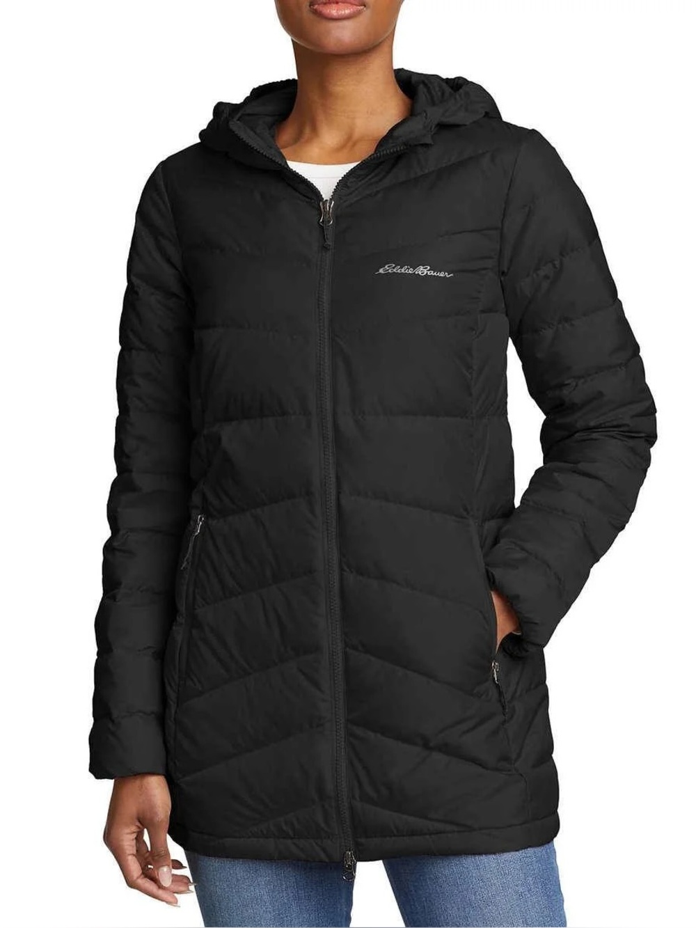 Eddie Bauer Hooded Chevron Down Parka Winter Coat Black XXL
